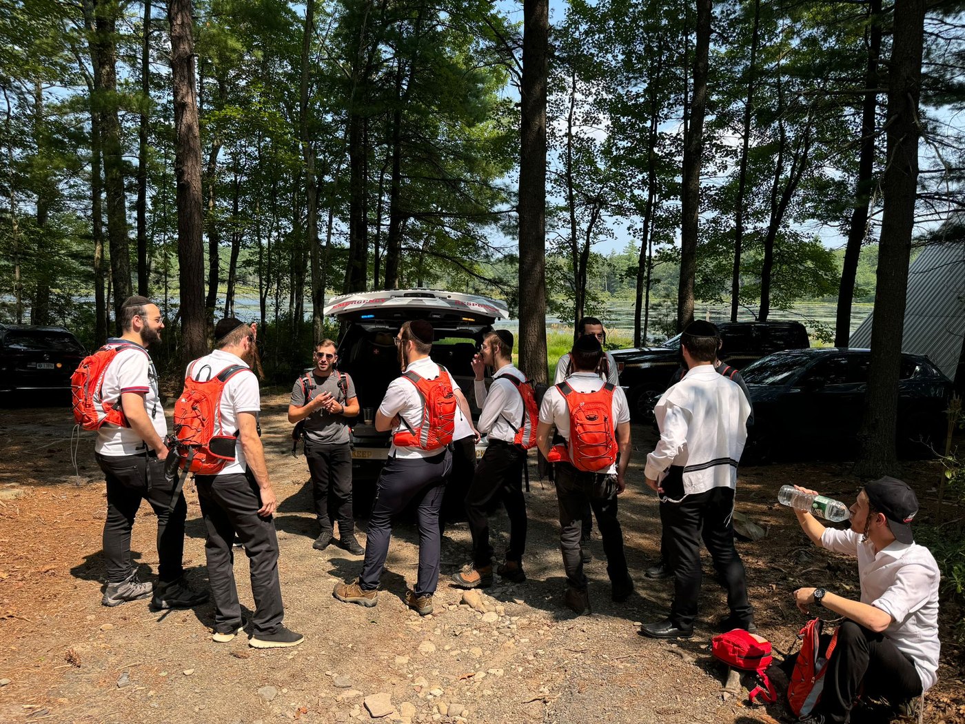 Team briefing at a staging area at the start of a SAR drill
